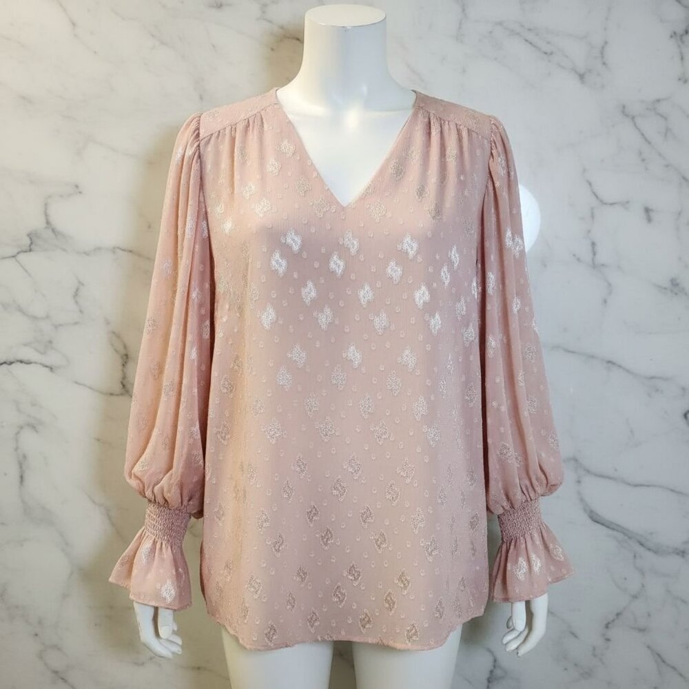Entro Smock Sleeve Blouse Blush Pink Teddy Bear Print Size 2X NEW
